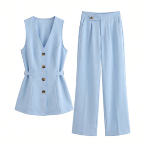 Sleeveless Vest Wide Leg Set WHD0605002-260348