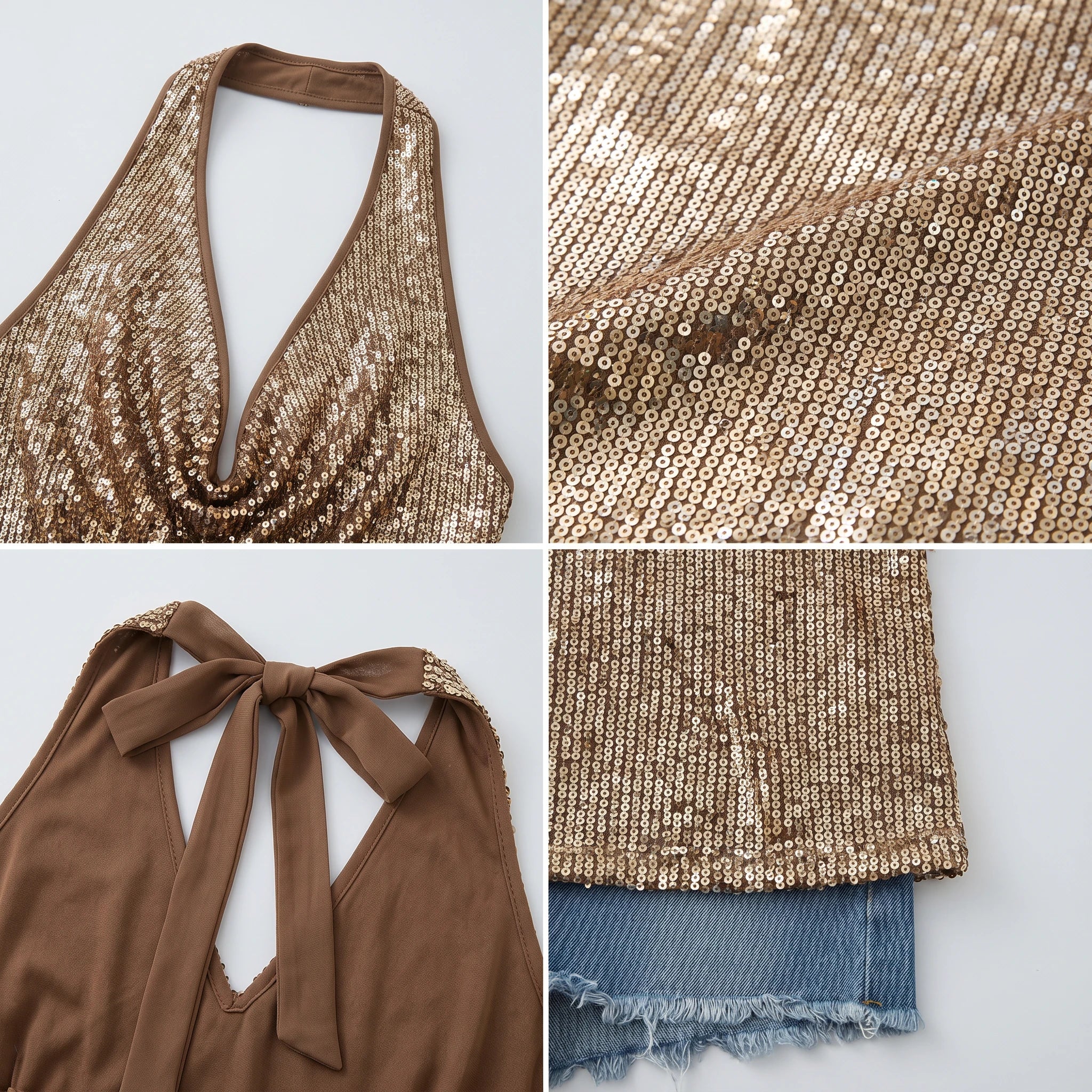 Sequin Halter Crop Top WHD0605003-250805