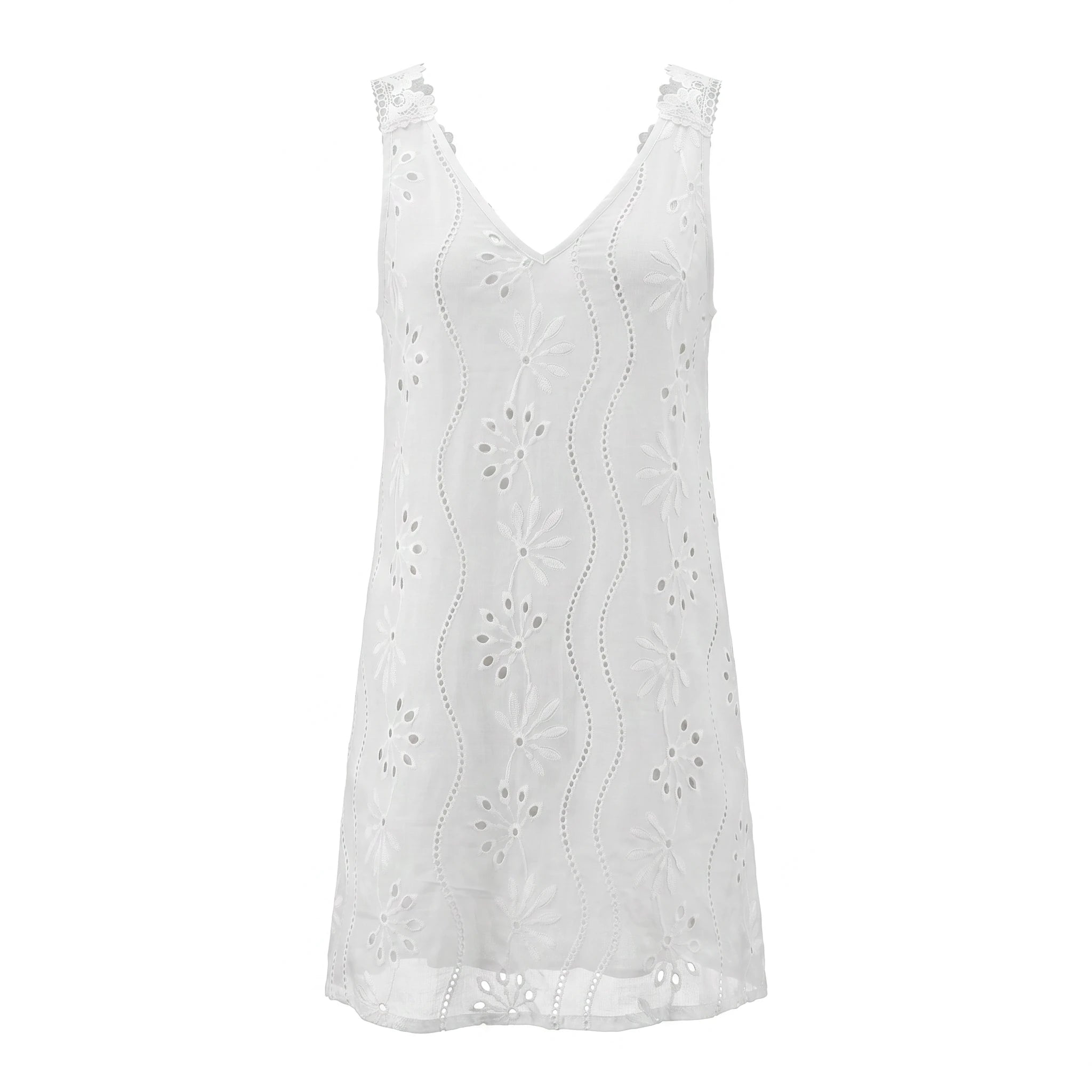 White Eyelet V-Neck Dress WHD0605005-230574