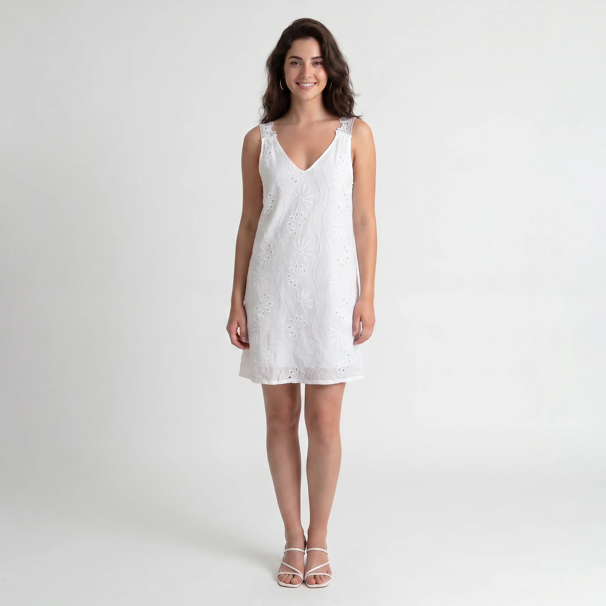White Eyelet V-Neck Dress WHD0605005-230574