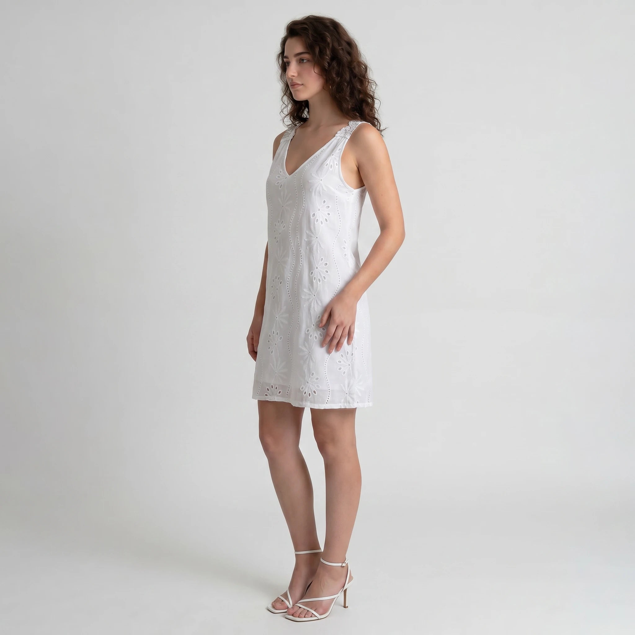 White Eyelet V-Neck Dress WHD0605005-230574