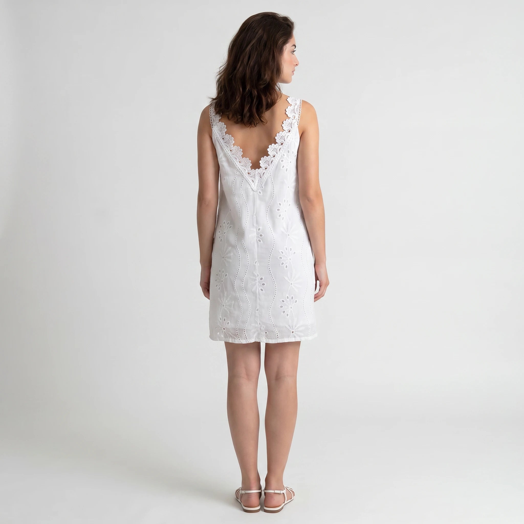 White Eyelet V-Neck Dress WHD0605005-230574