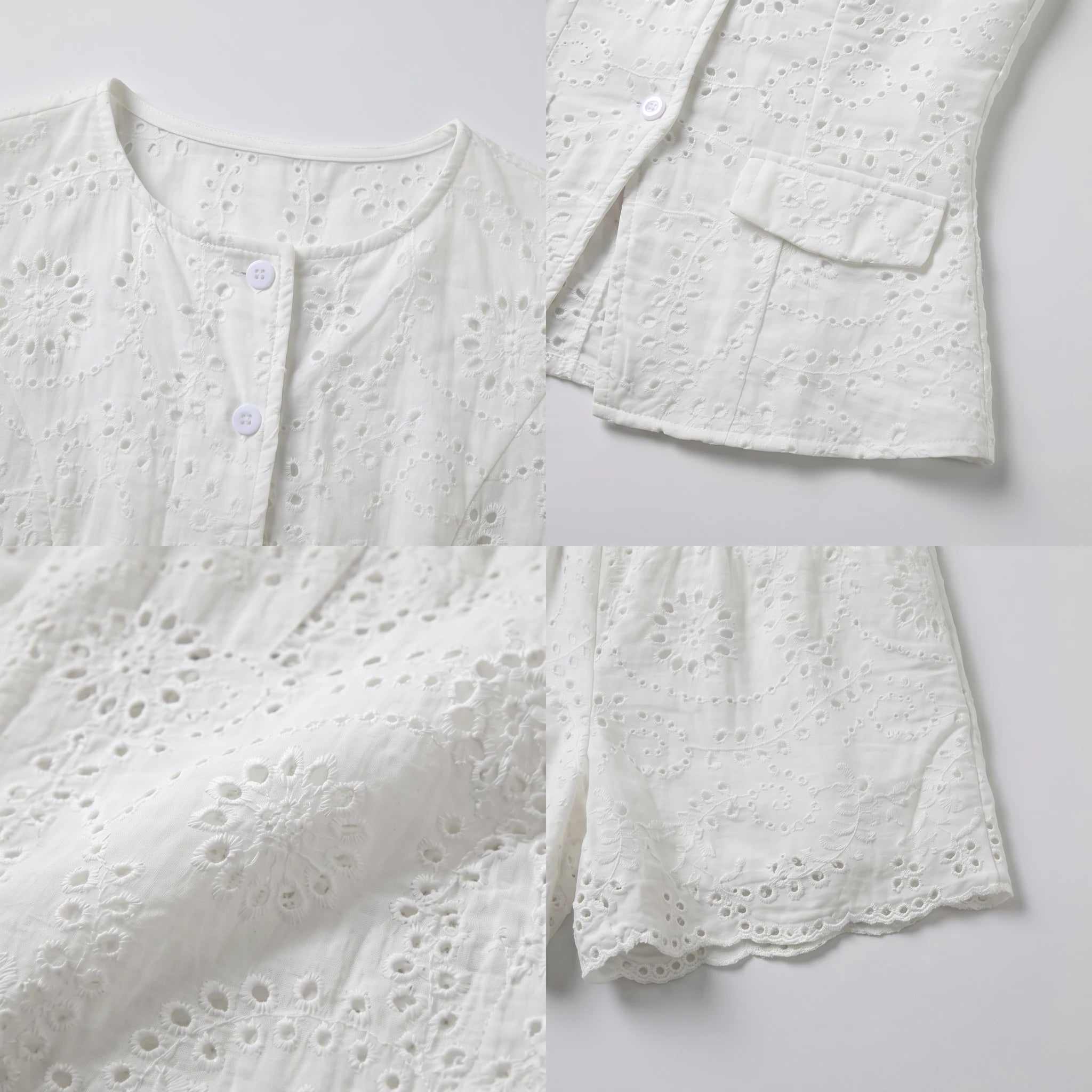 White Eyelet Vest Shorts Set WHD0605006-250479