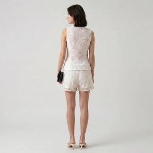 White Eyelet Vest Shorts Set WHD0605006-250479