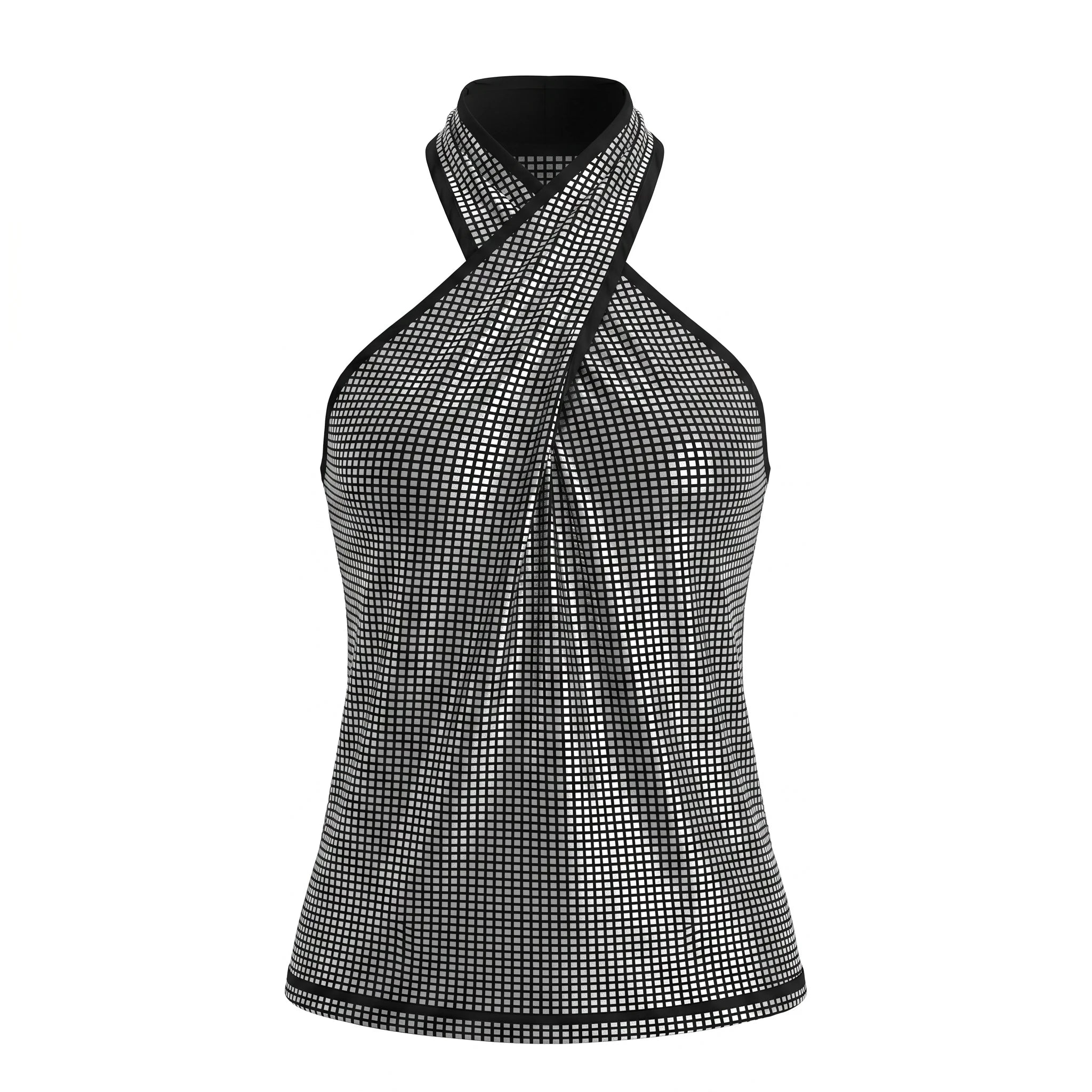 Metallic Grid Halter Top WHD0605008-230428