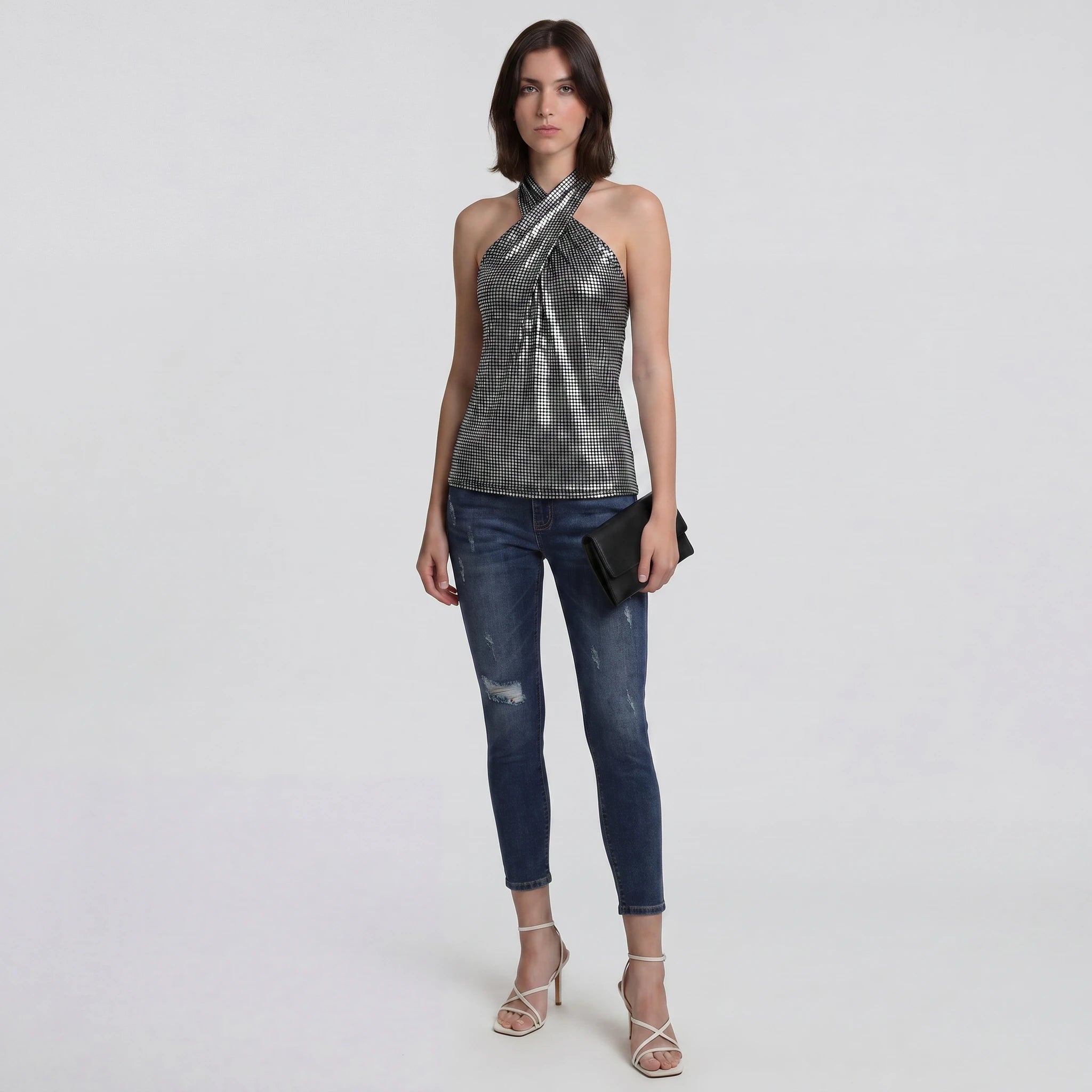 Metallic Grid Halter Top WHD0605008-230428