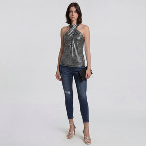 Metallic Grid Halter Top WHD0605008-230428