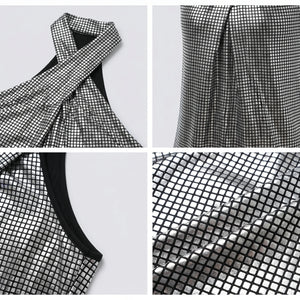 Metallic Grid Halter Top WHD0605008-230428