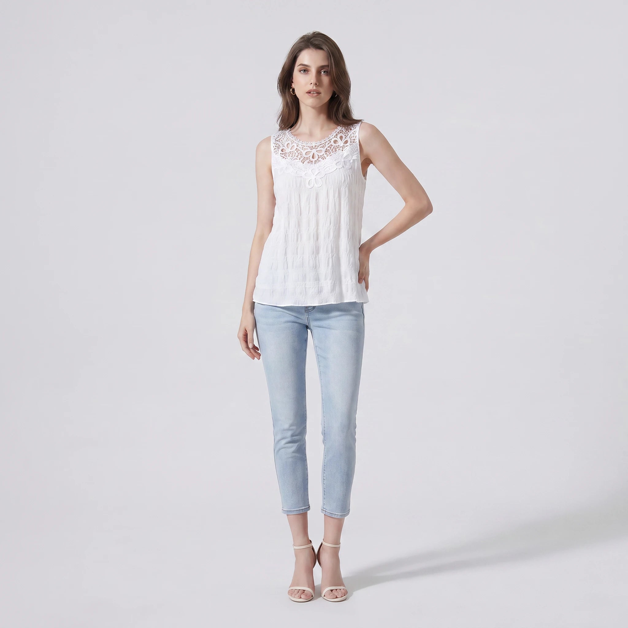 Lace Yoke Sleeveless Top WHD0605011-240352