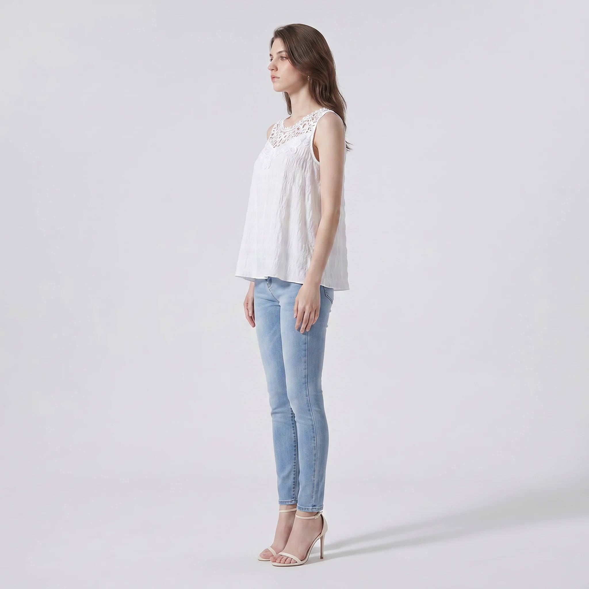 Lace Yoke Sleeveless Top WHD0605011-240352