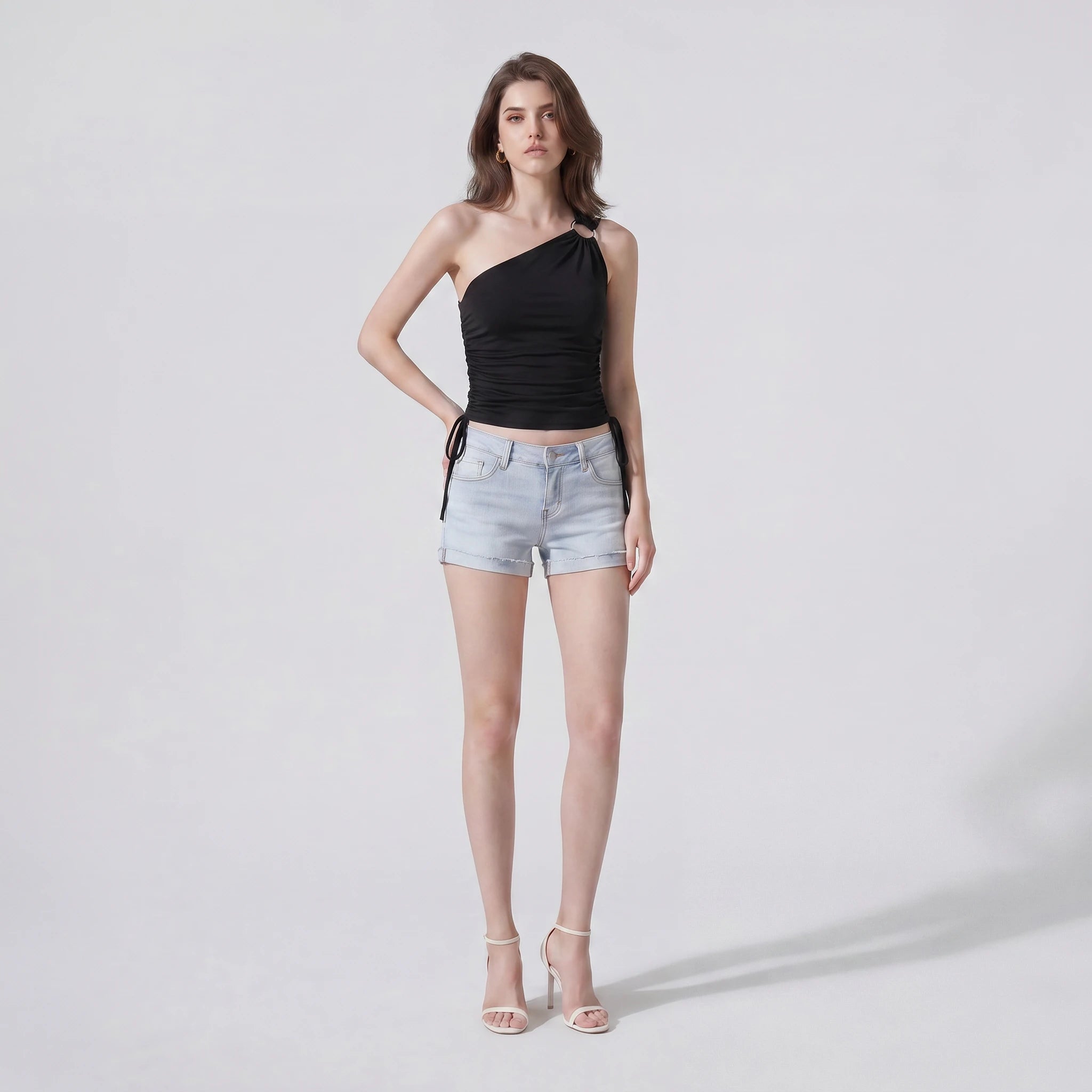 Asymmetric Ruched Cutout Top WHD0605013-230580
