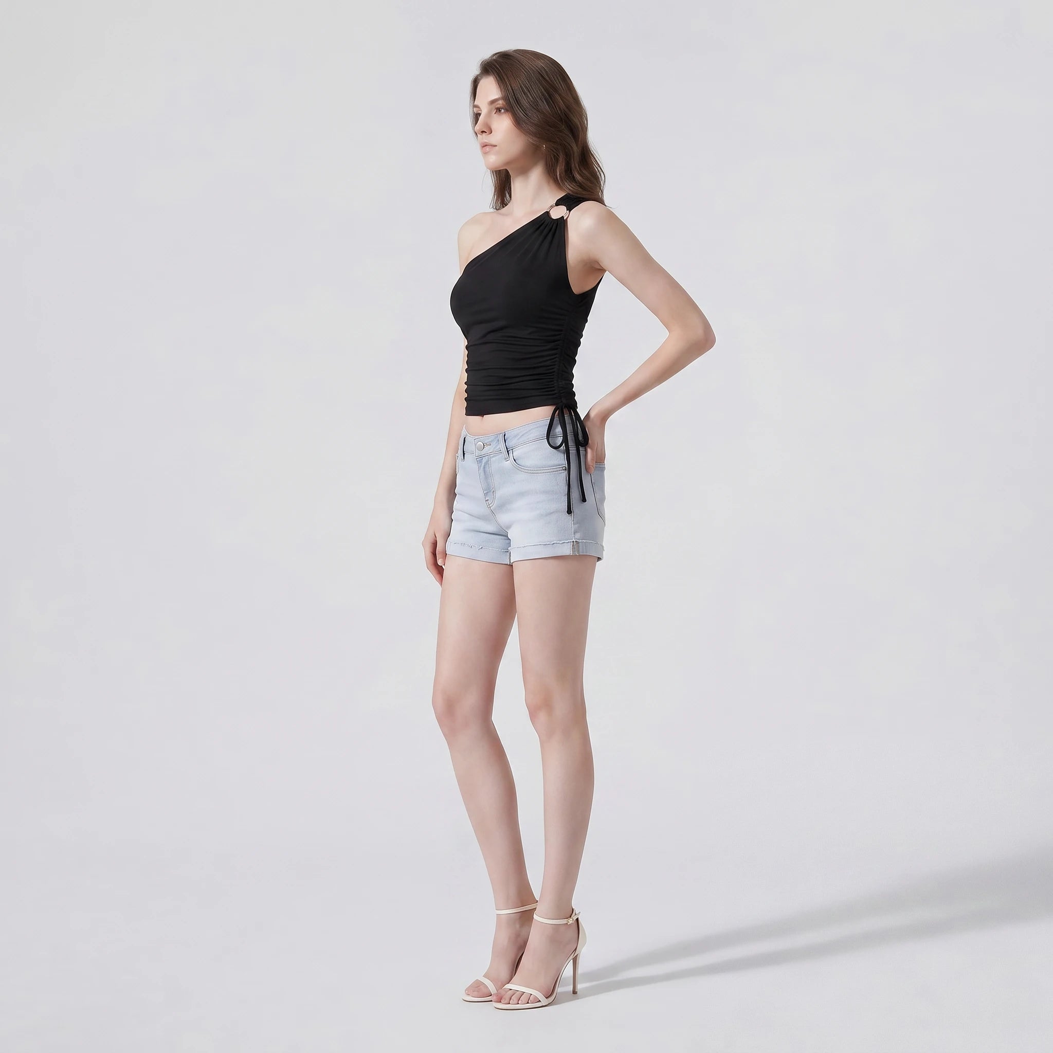 Asymmetric Ruched Cutout Top WHD0605013-230580