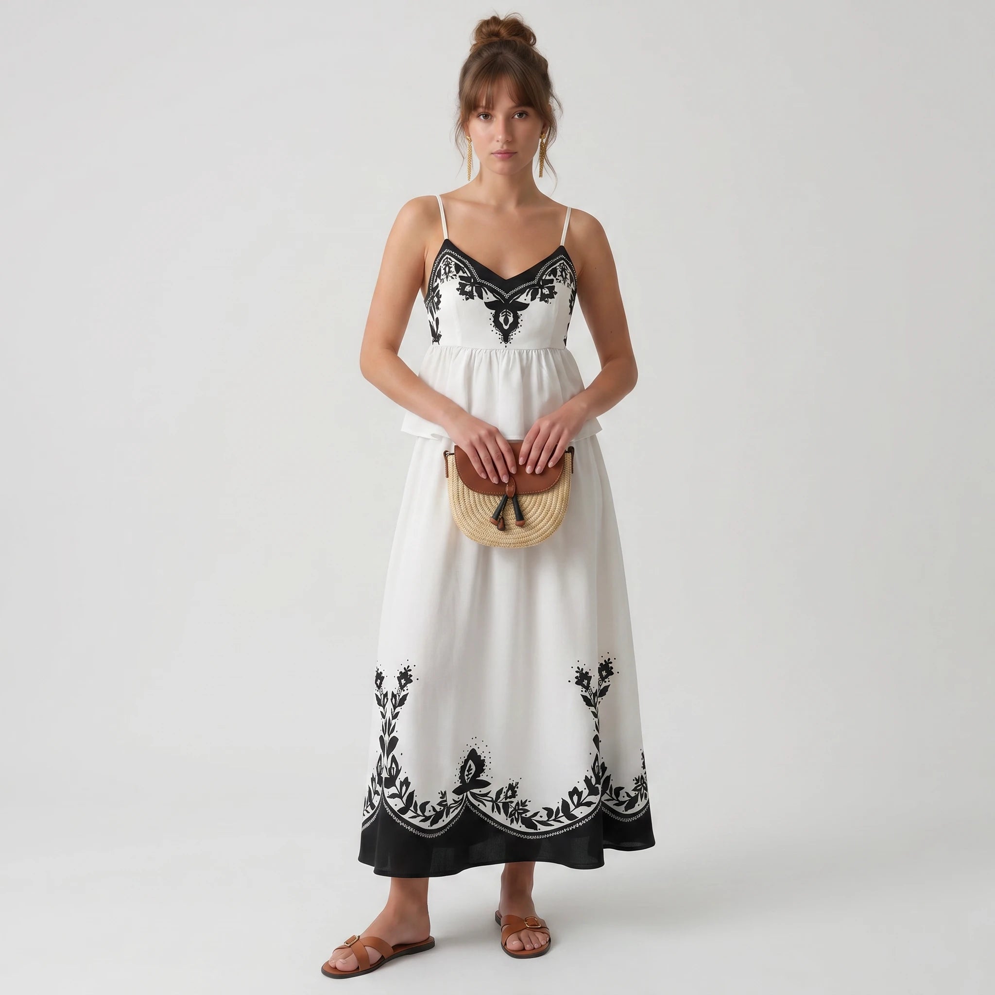 Printed Peplum Maxi Dress WHD0605018-250604