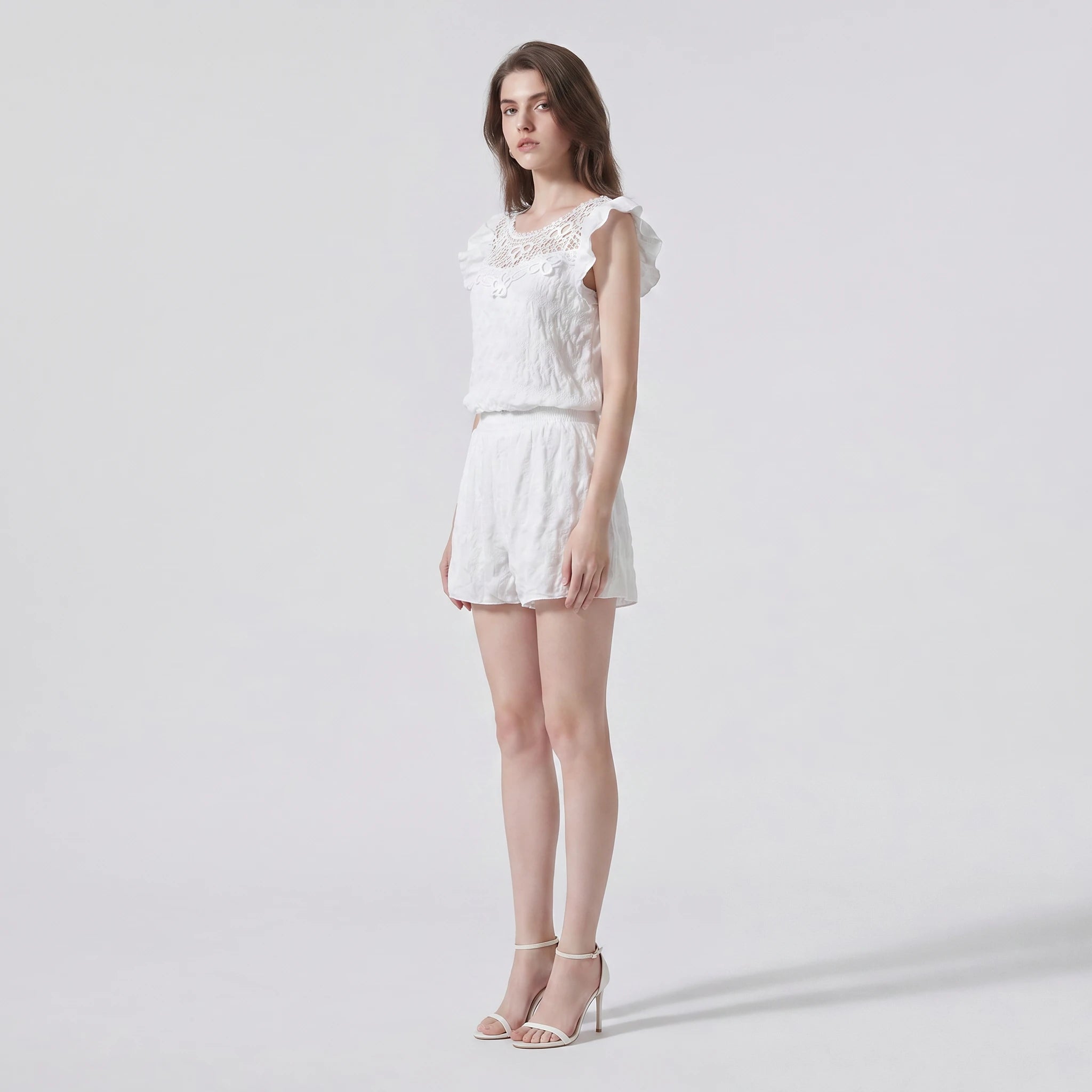 Eyelet Ruffle Sleeve Blouse WHD0605021-250705-250705
