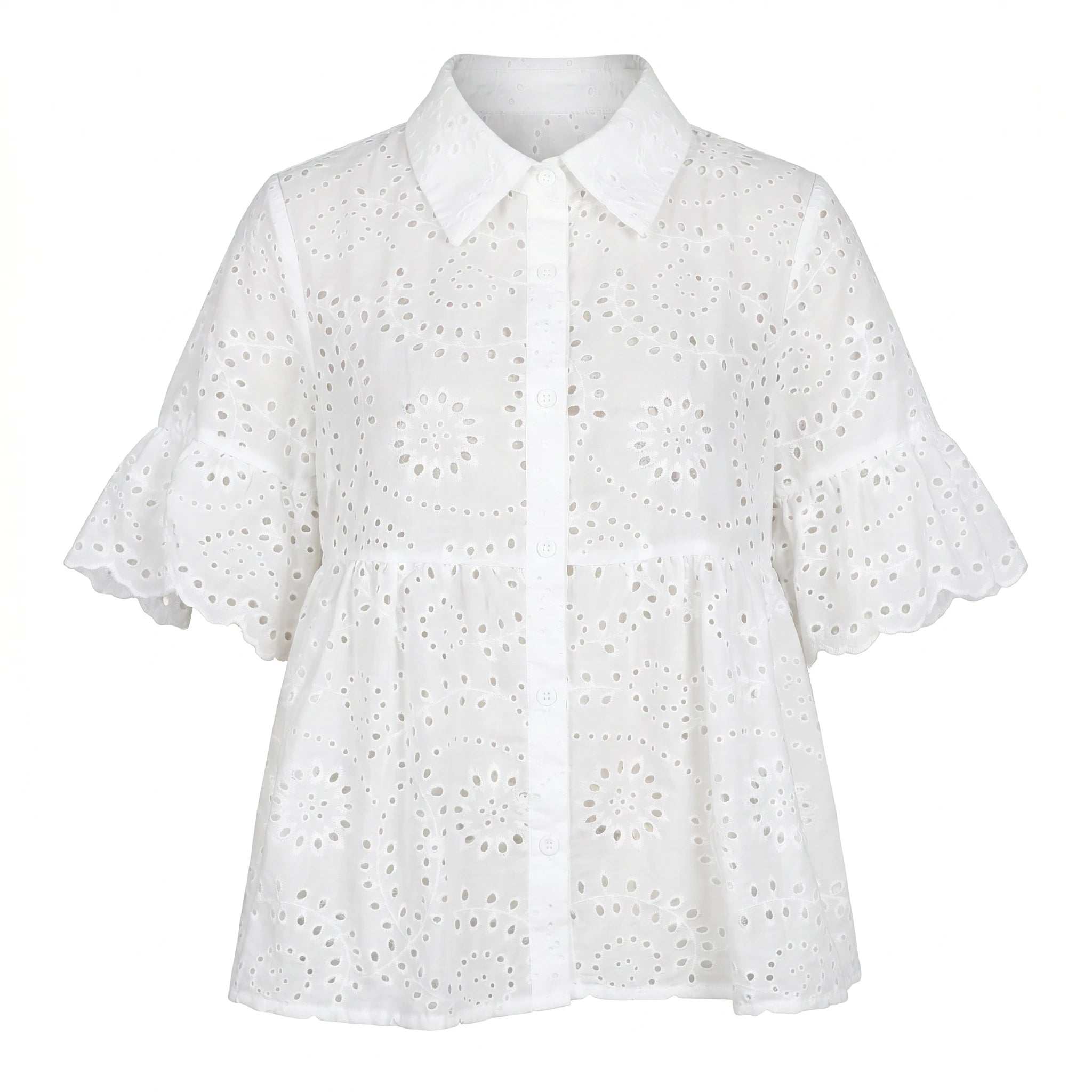 Eyelet Ruffle Sleeve Blouse WHD0605022-250235