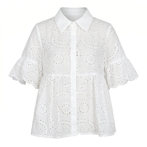 Eyelet Ruffle Sleeve Blouse WHD0605022-250235