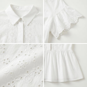 Eyelet Ruffle Sleeve Blouse WHD0605022-250235