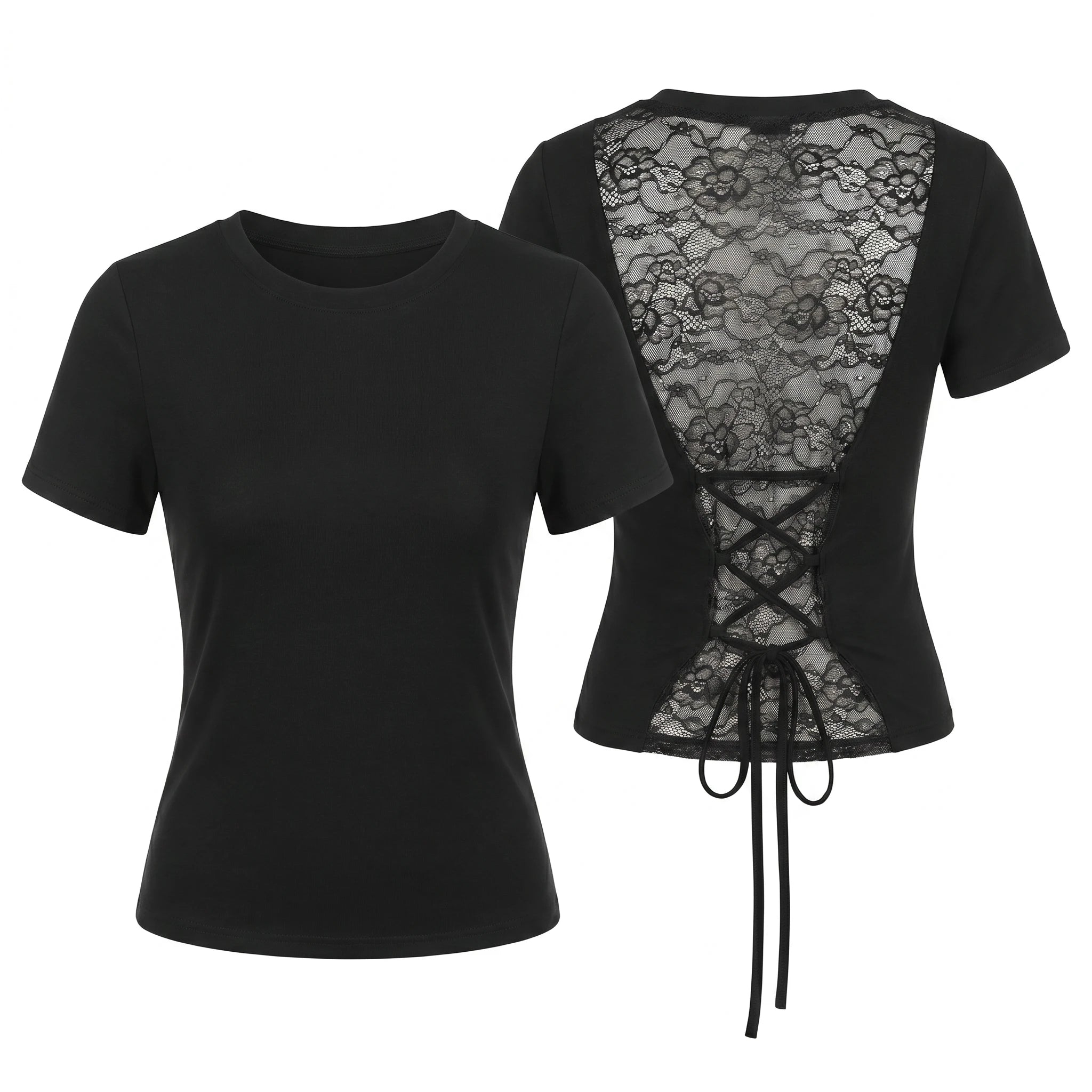 Lace-Up Back T-Shirt WHD0605023-S-2604108