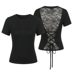 Lace-Up Back T-Shirt WHD0605023-S-2604108