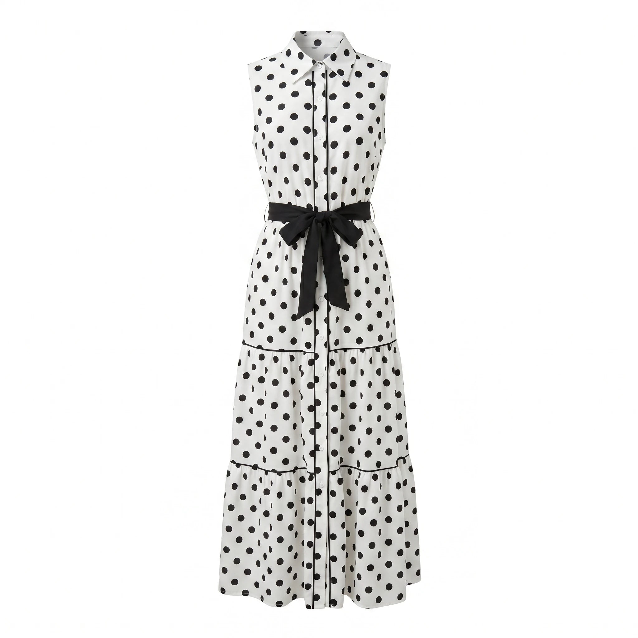 Polka Dot Tie-Waist Maxi Dress WHD0605027-S-260351