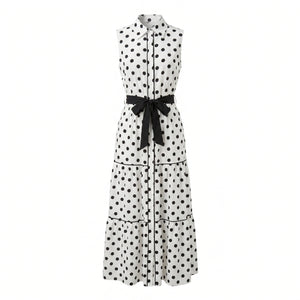 Polka Dot Tie-Waist Maxi Dress WHD0605027-S-260351