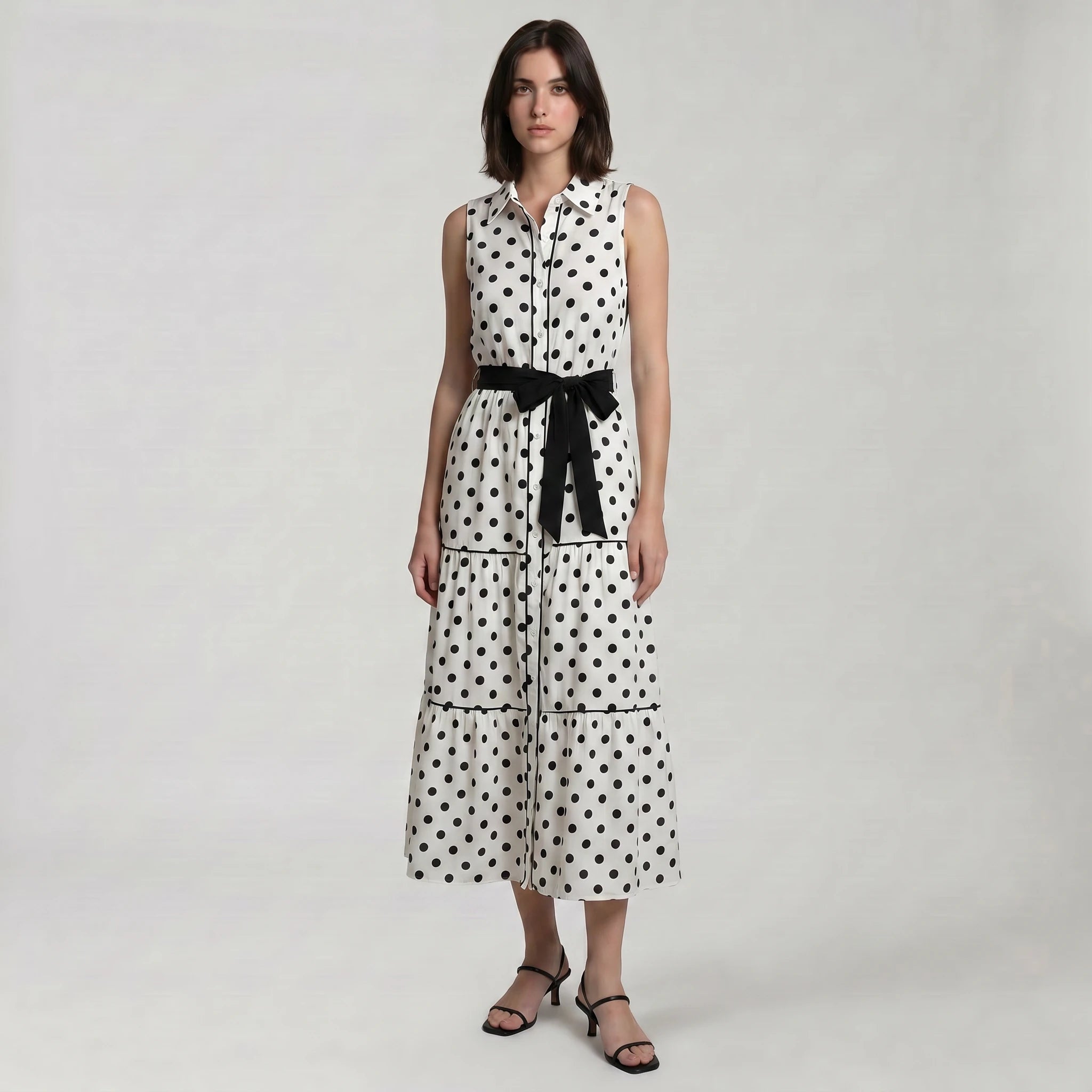 Polka Dot Tie-Waist Maxi Dress WHD0605027-S-260351