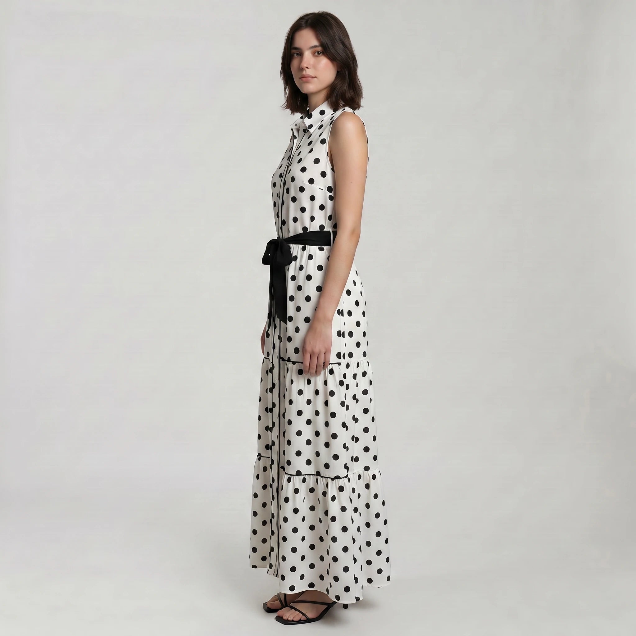 Polka Dot Tie-Waist Maxi Dress WHD0605027-S-260351