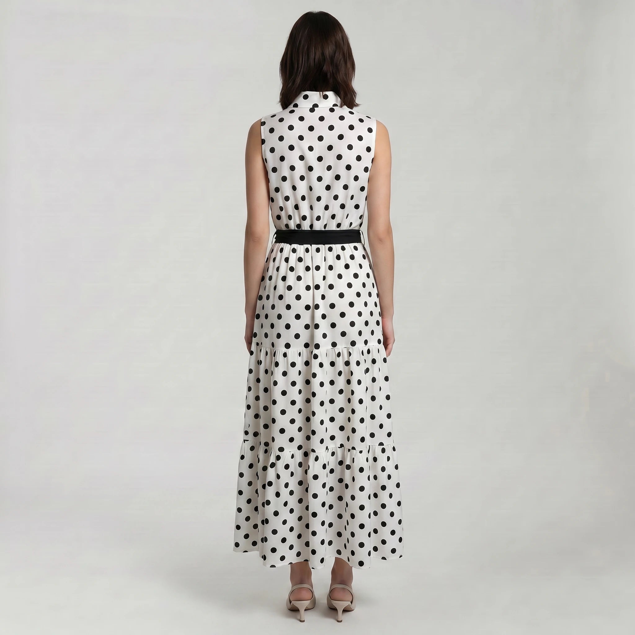 Polka Dot Tie-Waist Maxi Dress WHD0605027-S-260351