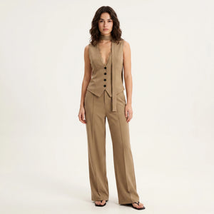 Khaki Vest Wide Leg Set WHD0605029-S-2604111