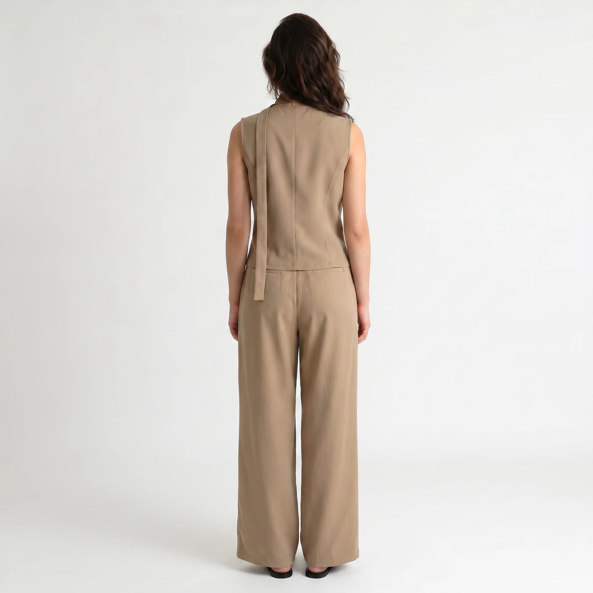 Khaki Vest Wide Leg Set WHD0605029-S-2604111