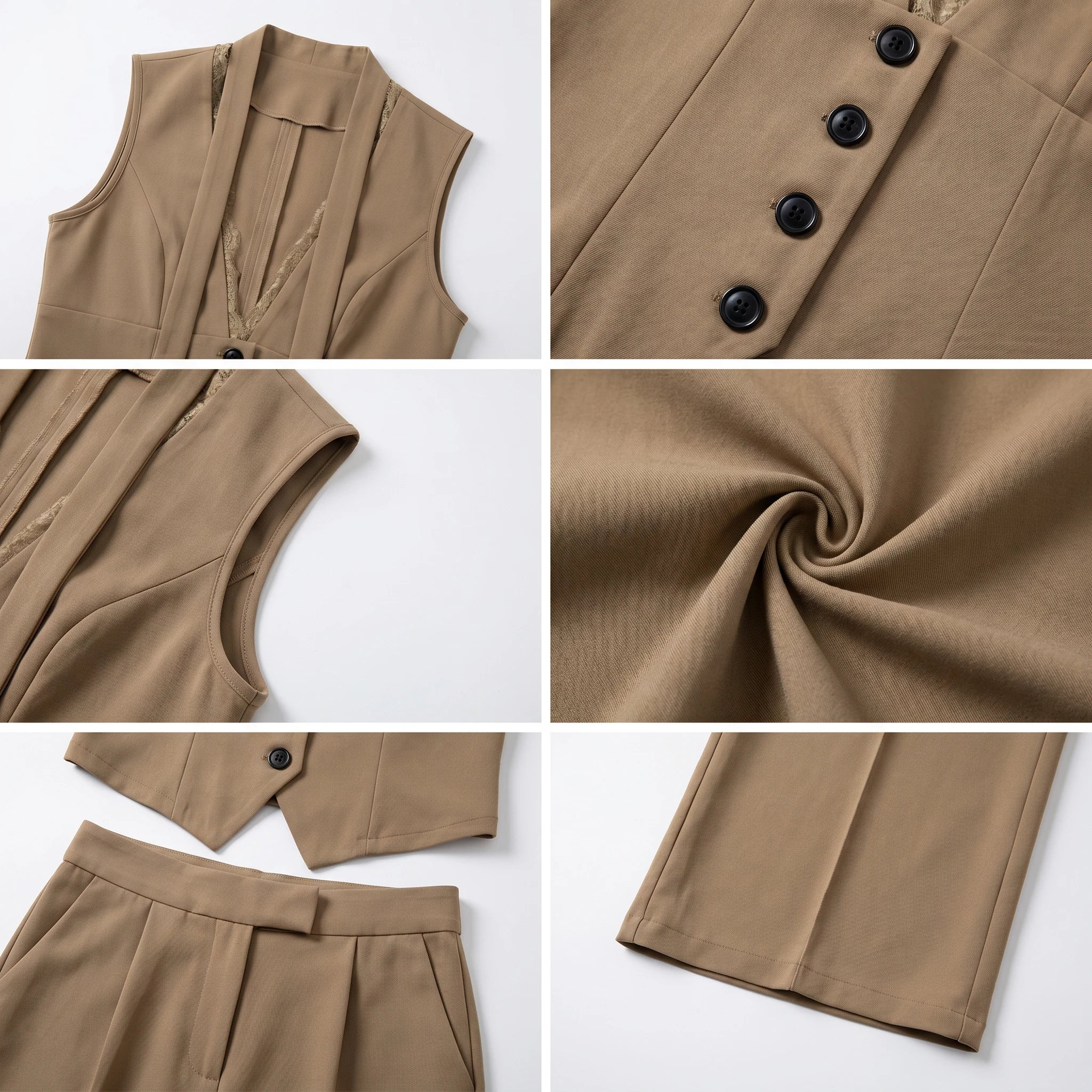 Khaki Vest Wide Leg Set WHD0605029-S-2604111