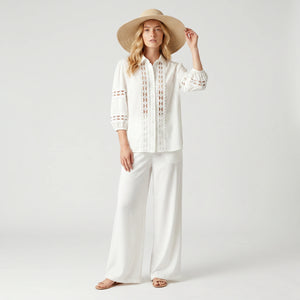 White Lace Panel Pant Set WHD0605030-S-260385