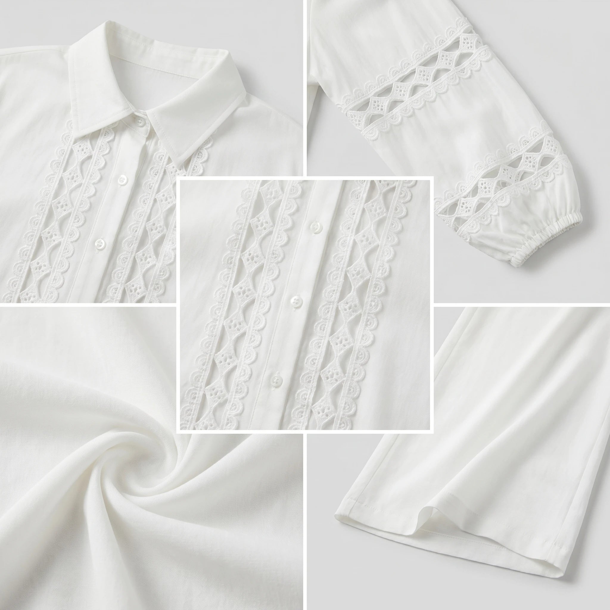 White Lace Panel Pant Set WHD0605030-S-260385