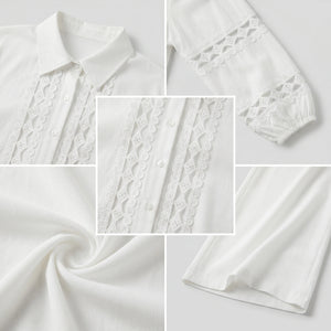 White Lace Panel Pant Set WHD0605030-S-260385
