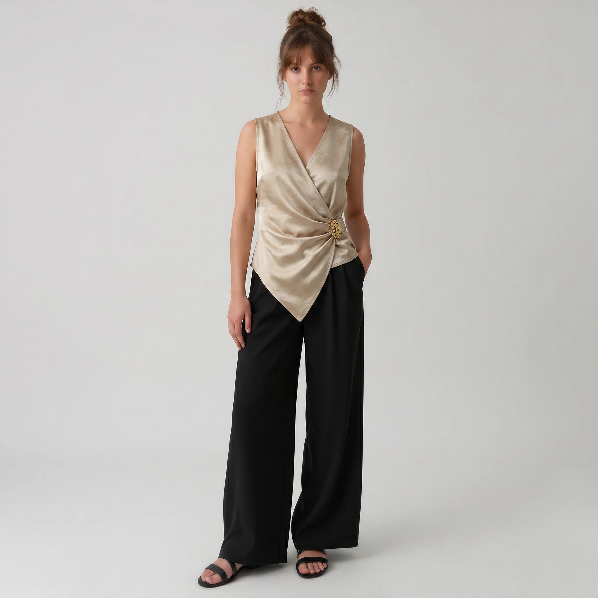 Draped Satin Cap Sleeve Top WHD0605031-S-260470