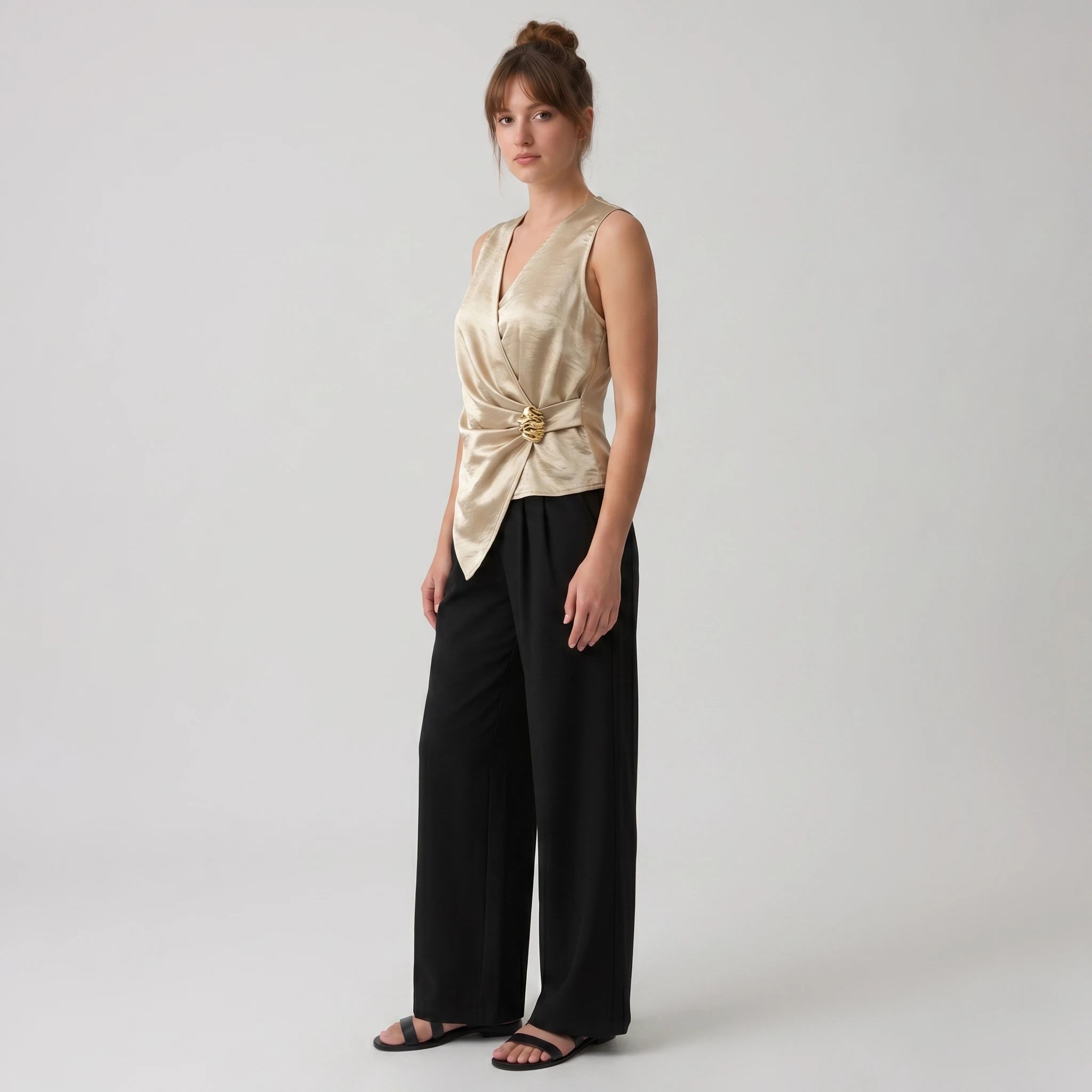 Draped Satin Cap Sleeve Top WHD0605031-S-260470
