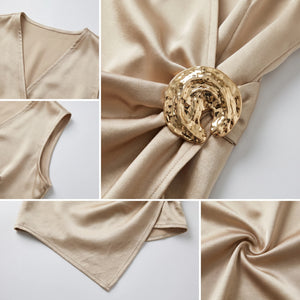 Draped Satin Cap Sleeve Top WHD0605031-S-260470