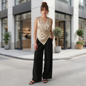 Draped Satin Cap Sleeve Top WHD0605031-S-260470