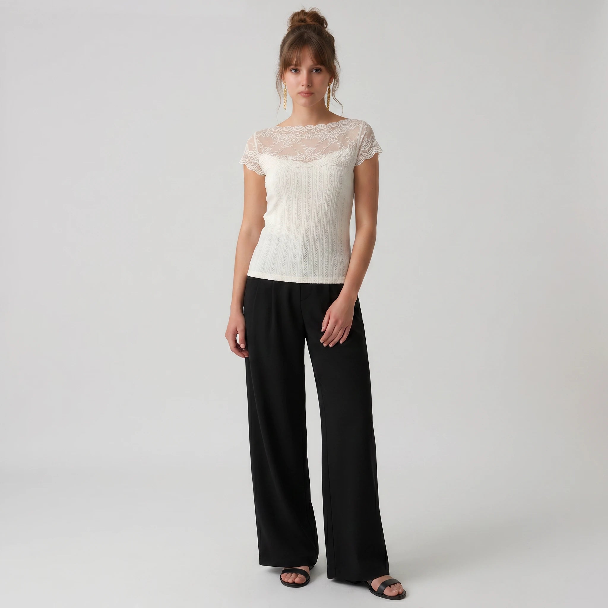Lace Yoke Knit Top WHD0605034-S-260479