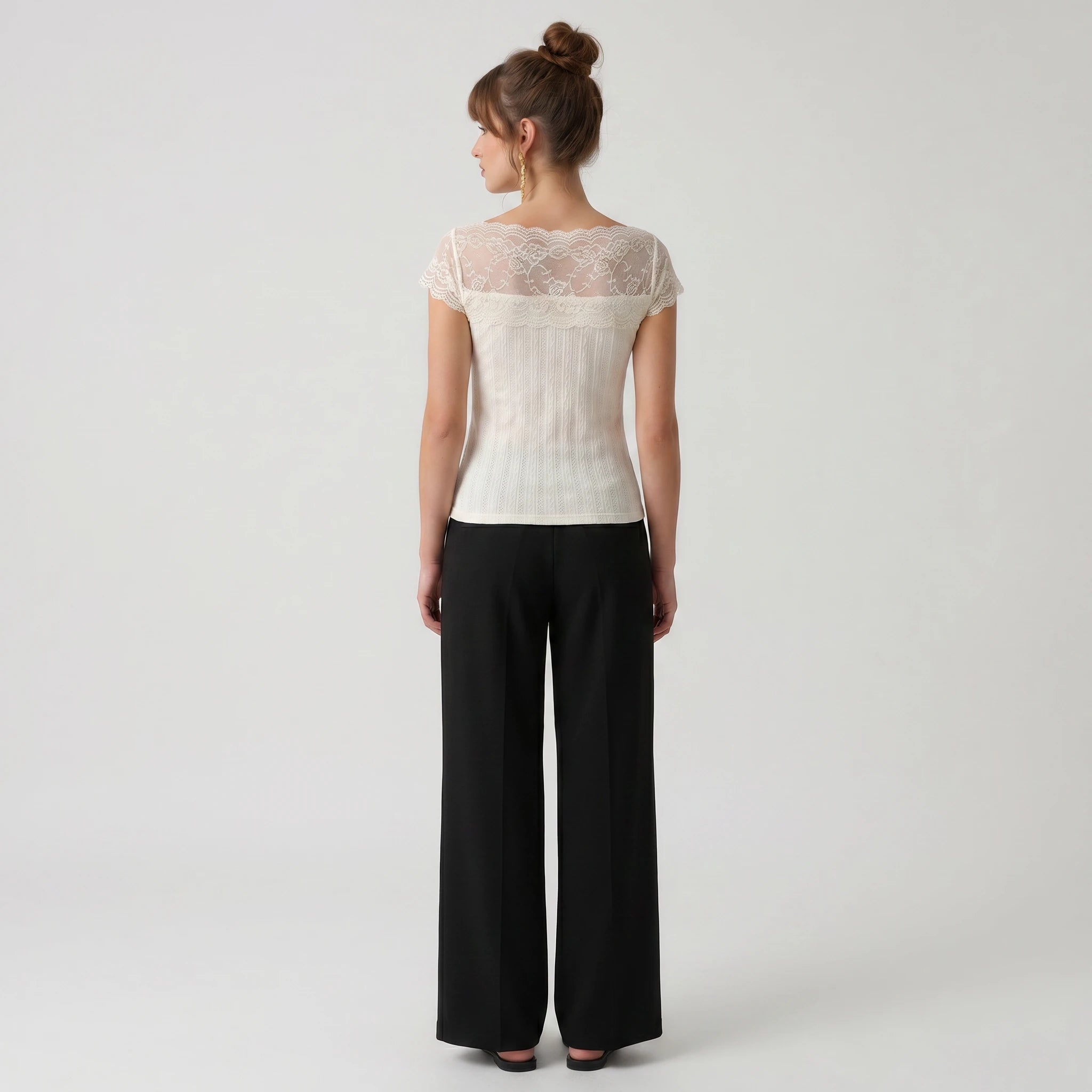 Lace Yoke Knit Top WHD0605034-S-260479