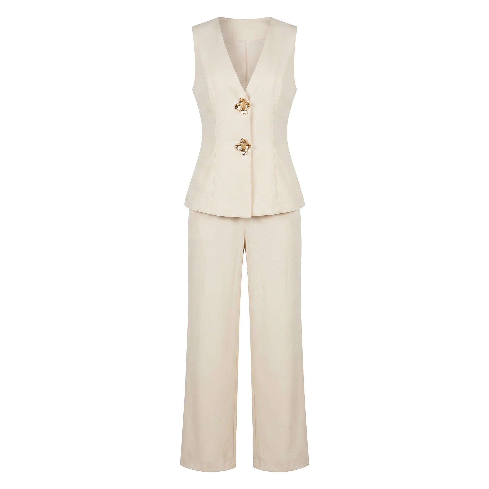 Floral Button Vest Set WHD0605035-S-260499
