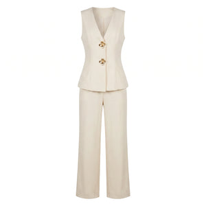 Floral Button Vest Set WHD0605035-S-260499