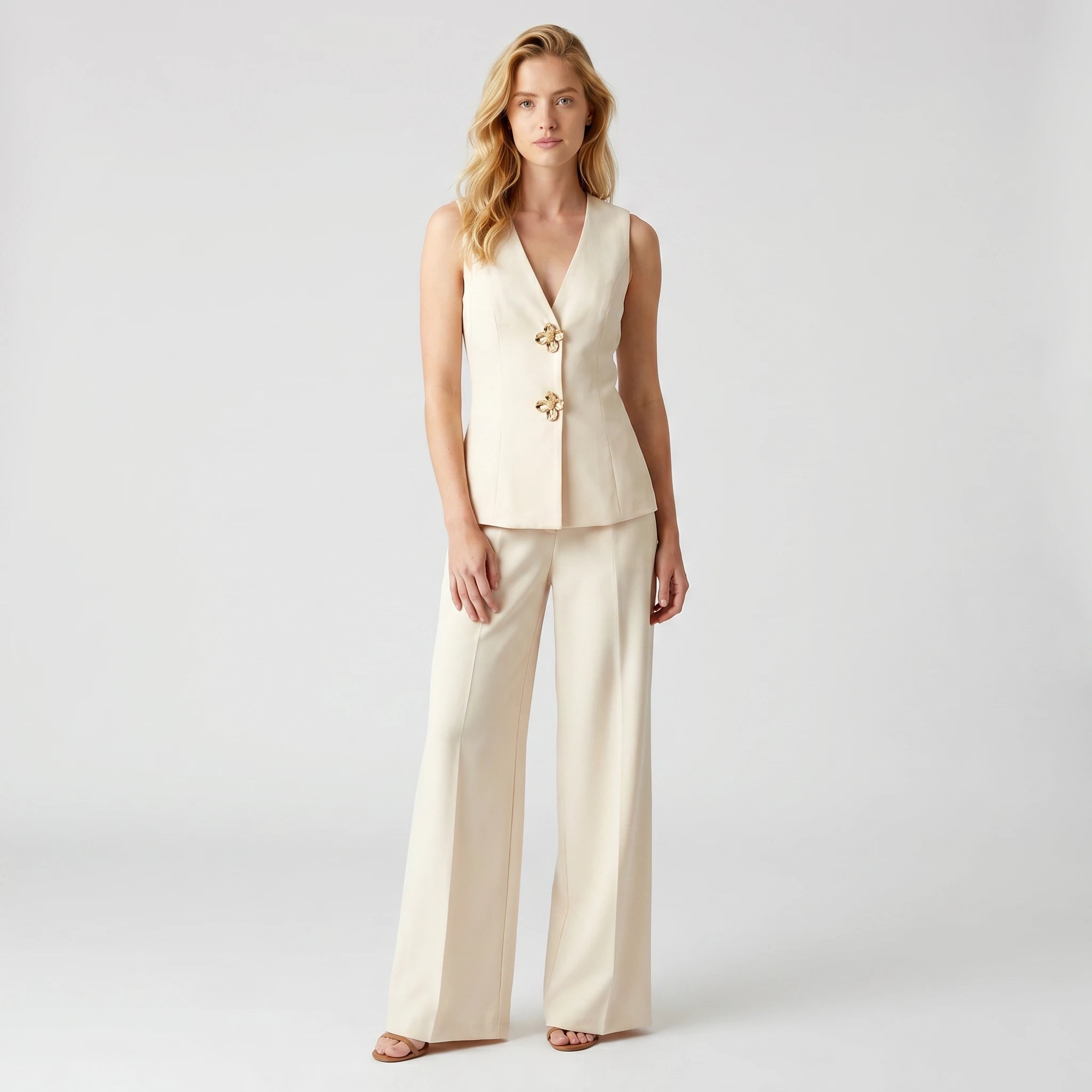 Floral Button Vest Set WHD0605035-S-260499