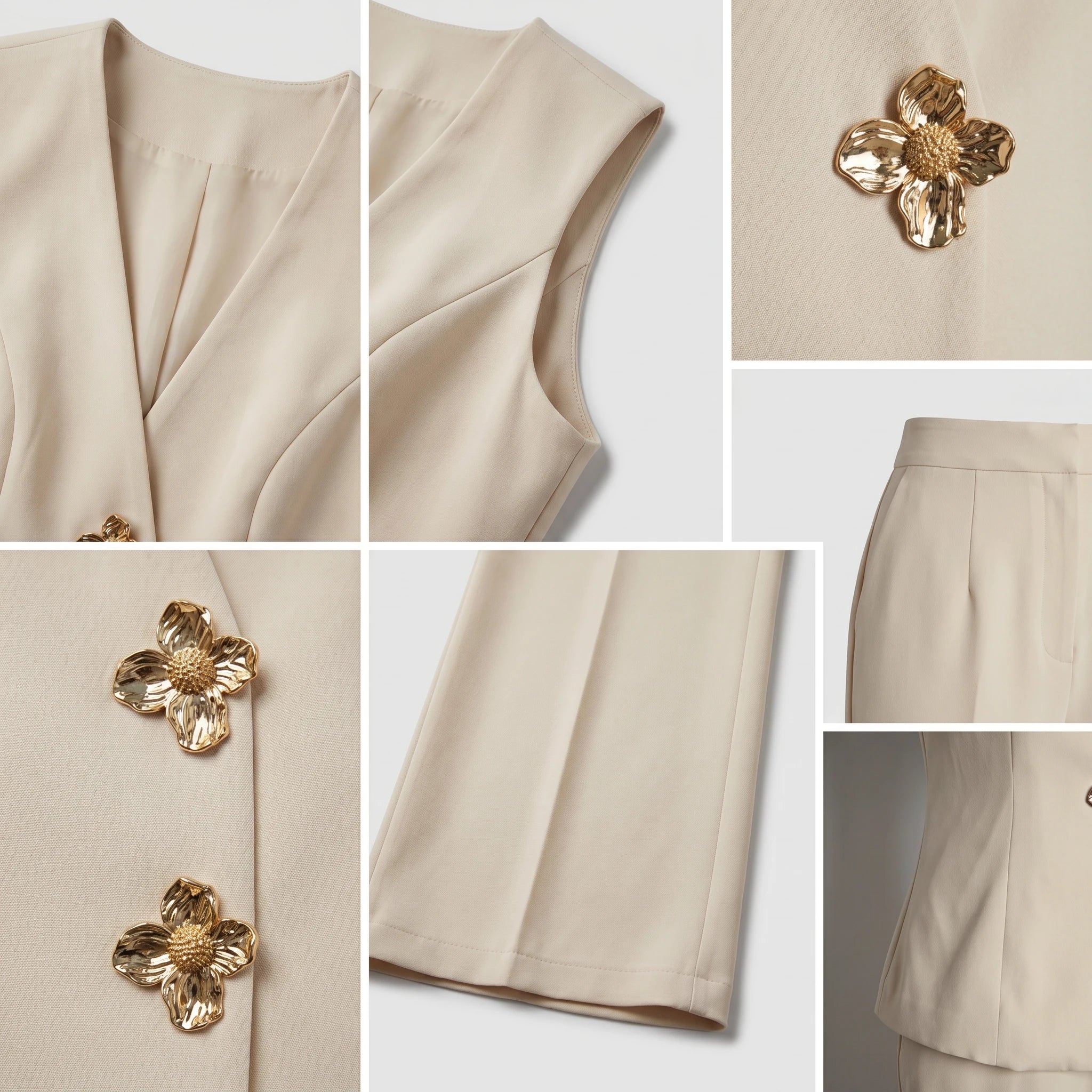 Floral Button Vest Set WHD0605035-S-260499