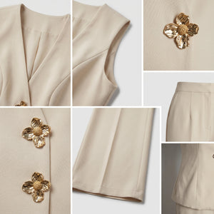 Floral Button Vest Set WHD0605035-S-260499