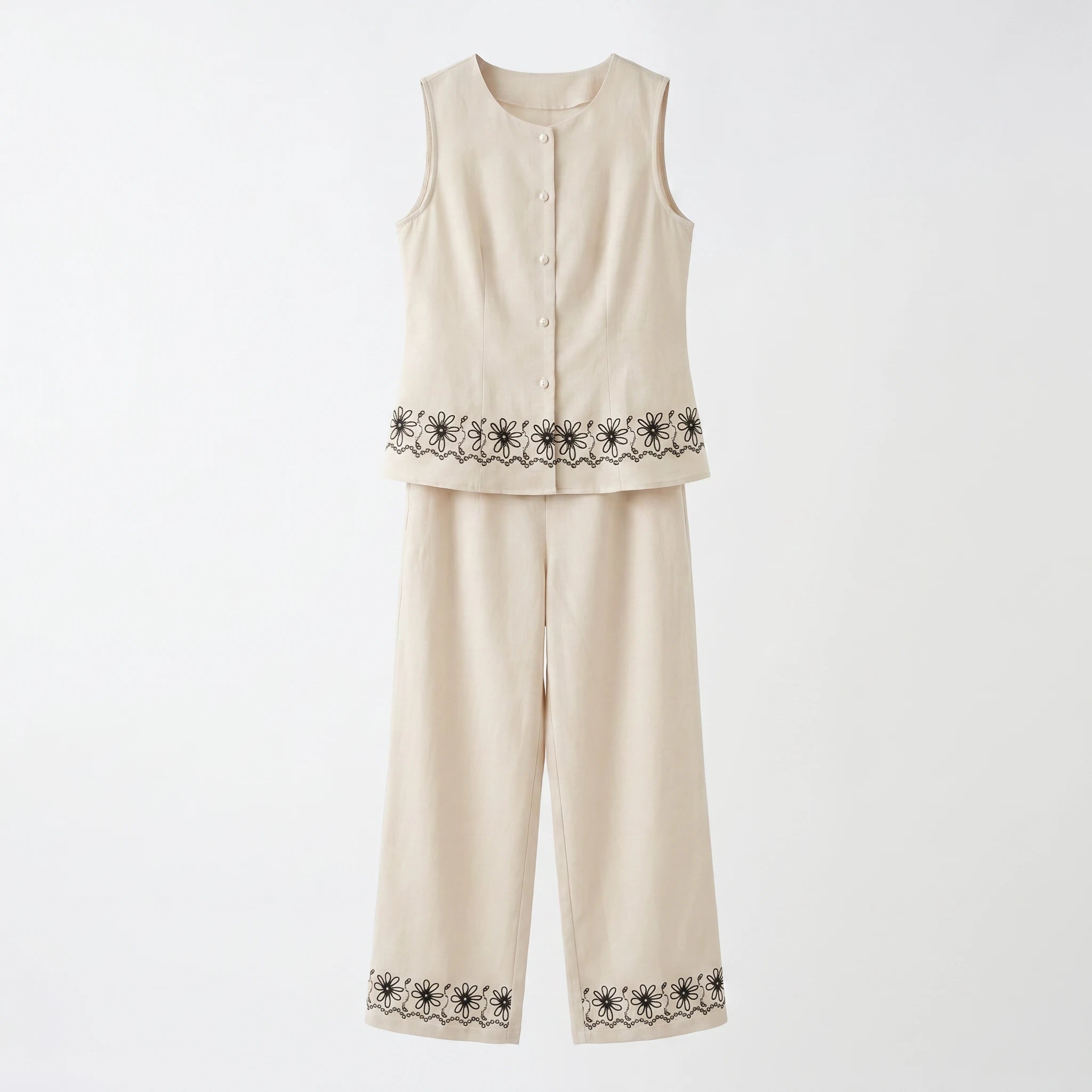 Embroidered Hem Pant Set WHD0605038-S-260472