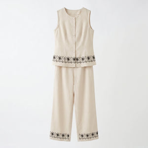 Embroidered Hem Pant Set WHD0605038-S-260472