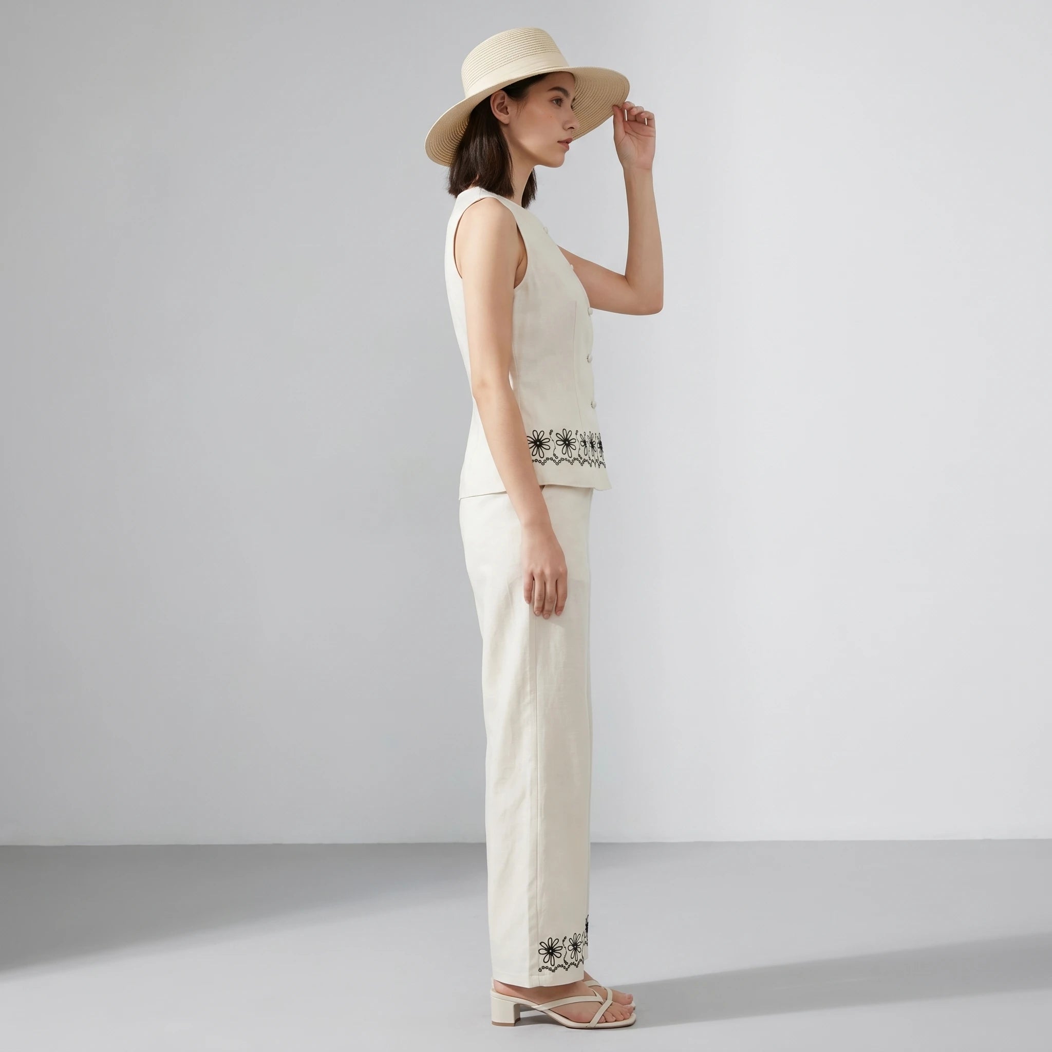 Embroidered Hem Pant Set WHD0605038-S-260472