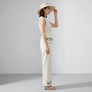 Embroidered Hem Pant Set WHD0605038-S-260472