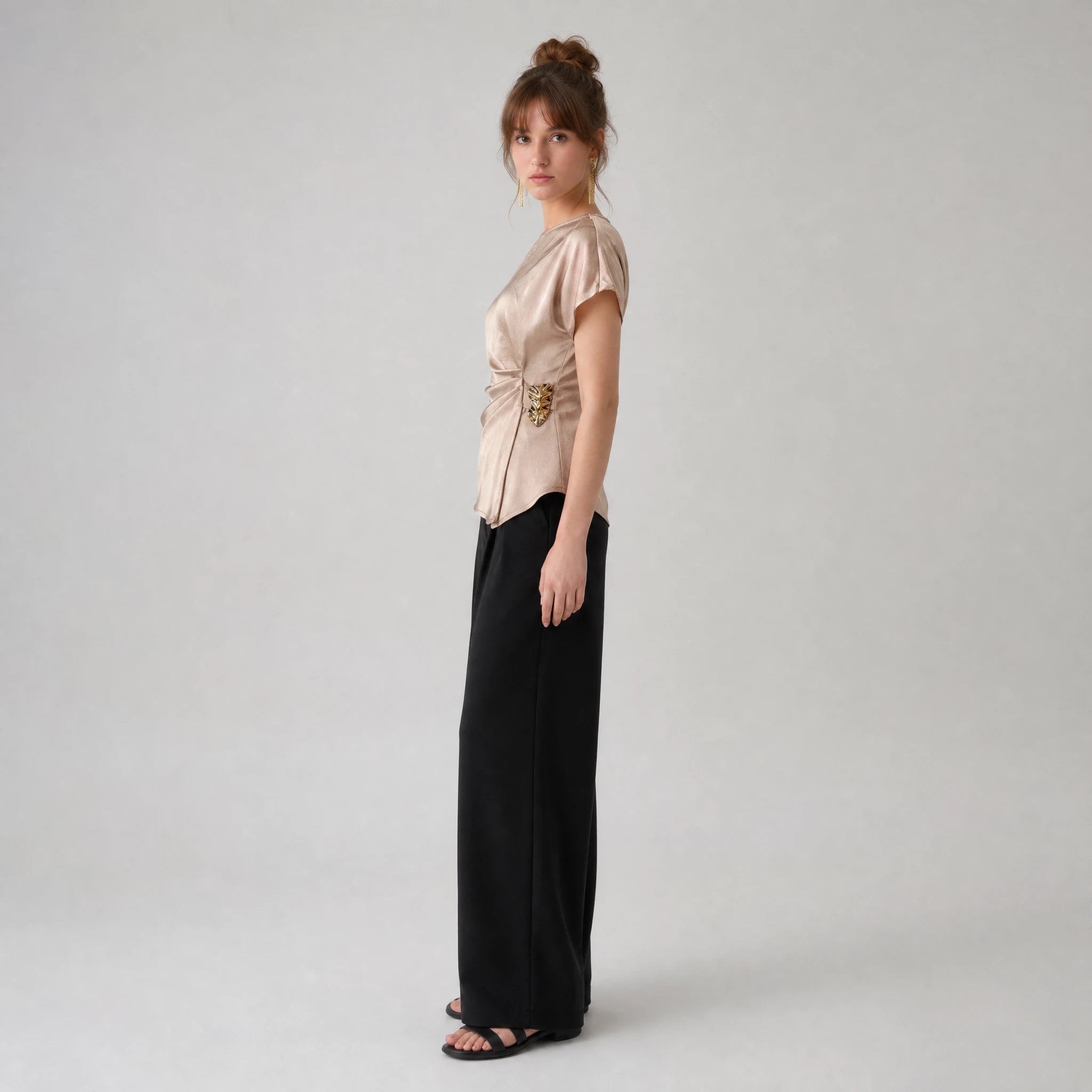Ruched Satin Metal Accent Top WHD0605042-S-2604147